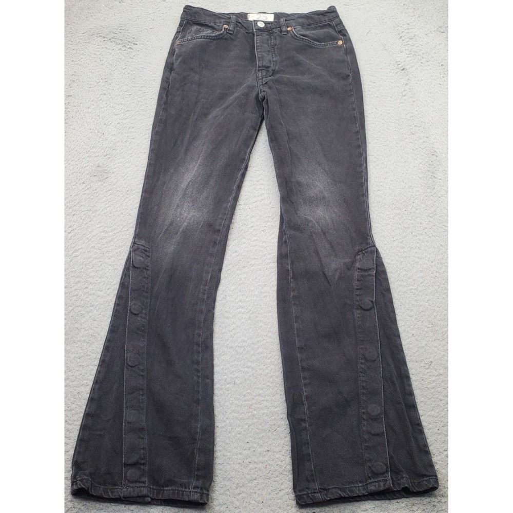 We The Free Flare Jeans Womens 25‎ Black Denim Low Rise Dark Wash Ankle Snap